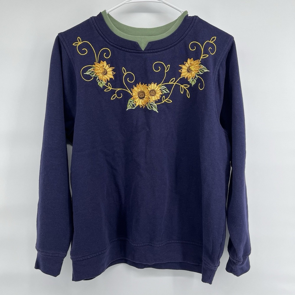 Vintage Sweatshirt Crewneck Size Medium Sunflower Floral Embroidered Grandmacore